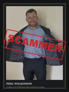Phil Wilkinson marked SCAMMER, who traded as P Wilkinson International in Jersey